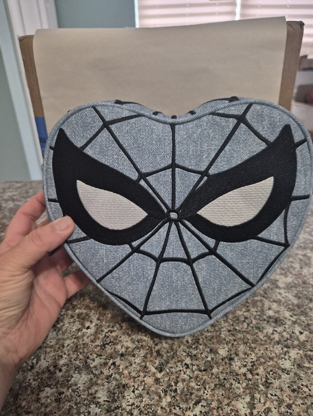 Loungefly Heart-Shaped Spider Mask Crossbody Bag - Black & Light Gray